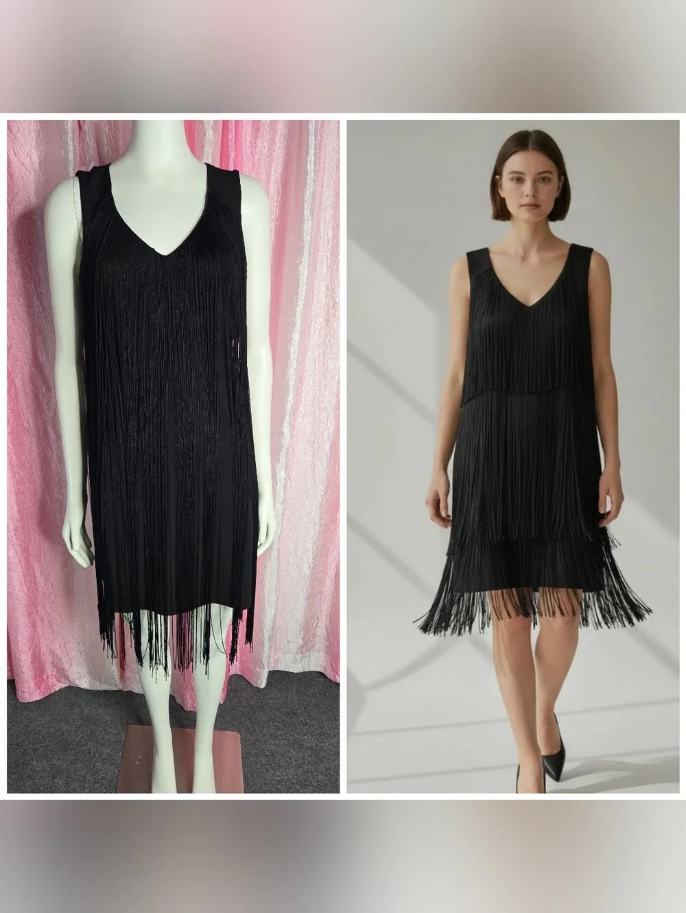 Boston Proper Sleeveless Black Fringe Stretch Swing Cocktail Dress Size 4